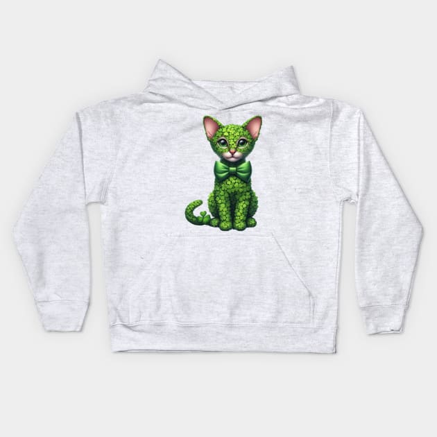 Clover Oriental Shorthair Cat St Patricks Day Kids Hoodie by Chromatic Fusion Studio